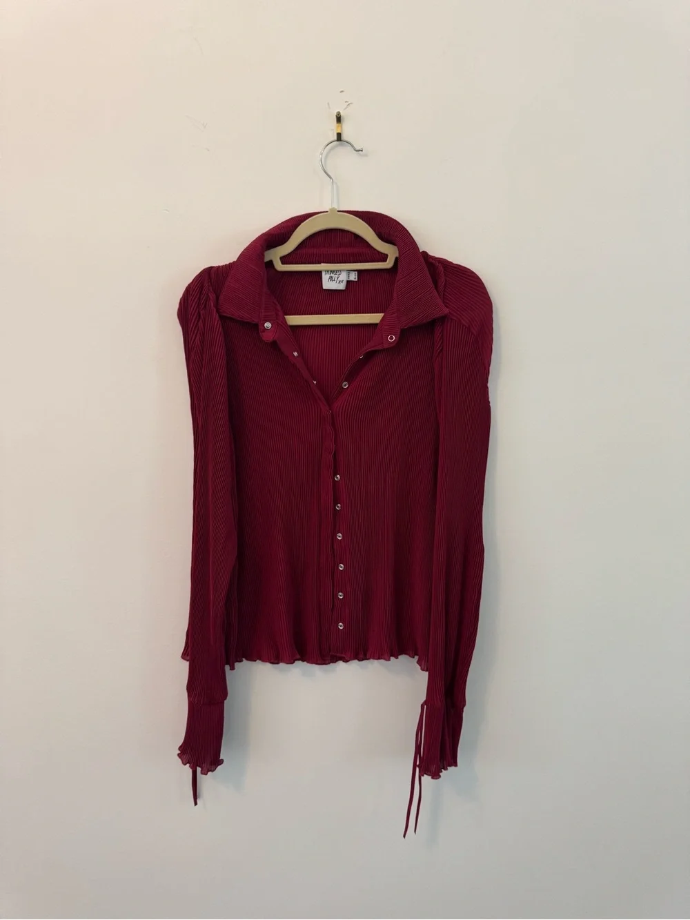 Princess Polly Burgundy Ribbed Button-Down Shirt
